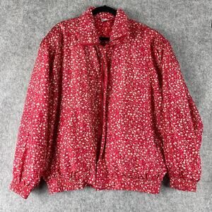 Vintage Fuda International Silk Bomber Jacket Womens XL Floral Full Zip Ditsy